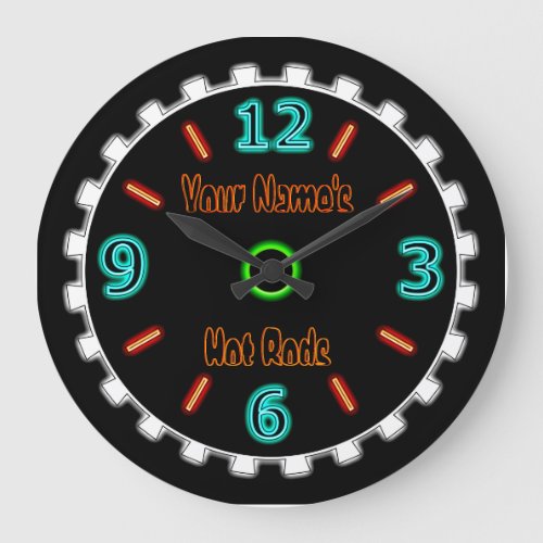 Wheel Cool Faux Neon Personalized Large Clock