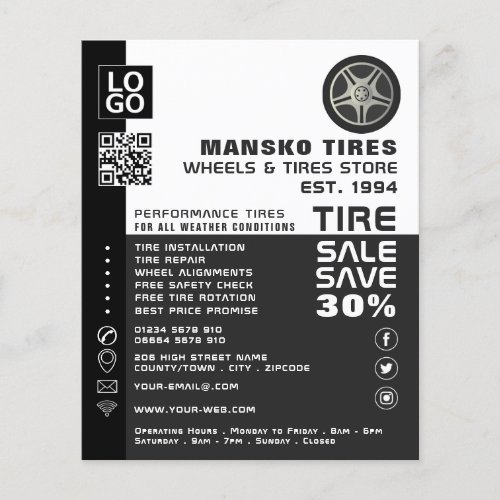 Wheel Logo Design TireTyre Specialist Shop Flyer