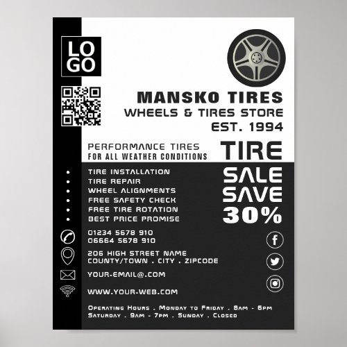 Wheel Logo Design TireTyre Specialist Shop Poster