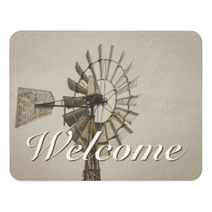 Wheel Of A Windmill Sepia Welcome Door Sign
