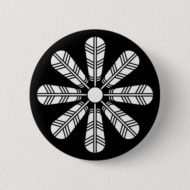 Wheel of eight hawk feathers pinback button (Front)