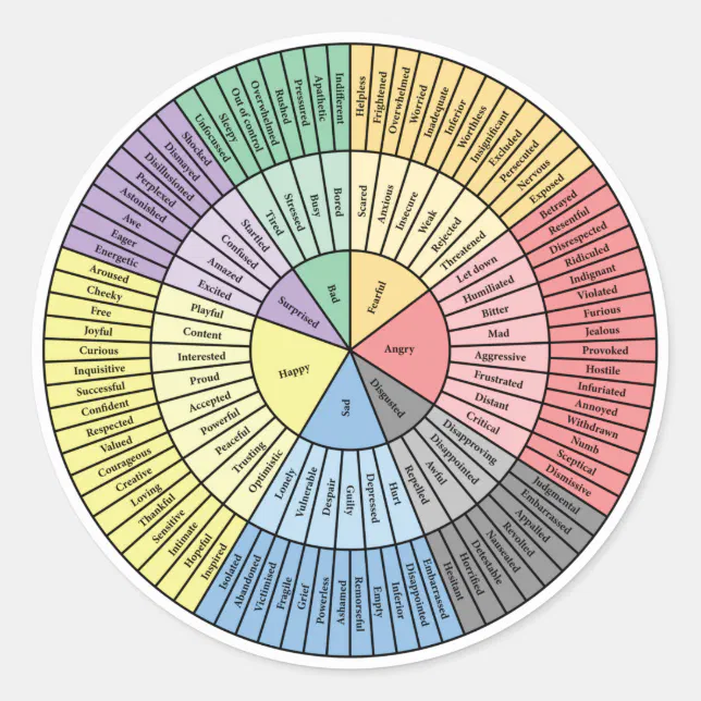 Wheel Of Emotions Classic Round Sticker | Zazzle