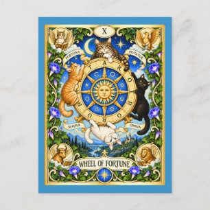 Wheel of Fortune Cat Tarot - Cycles of Change Postcard
