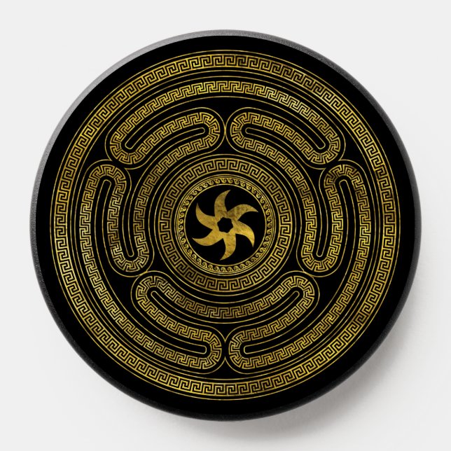 Wheel of Hecate Greek Key Black and Gold PopSocket (Popsocket)
