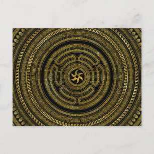 Wheel of Hecate Greek Key Black and Gold Postcard