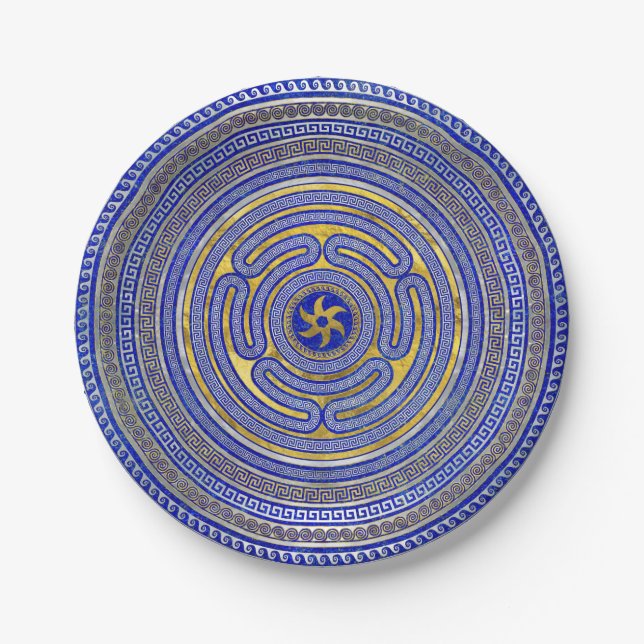 Wheel of Hecate Greek Key Ornament Paper Plates (Front)