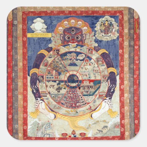 Wheel of Life Tibetan Buddhist Art Square Sticker