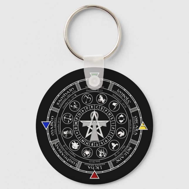 Wheel of the Year Zodiac Sabbats Runes Keychain (Front)