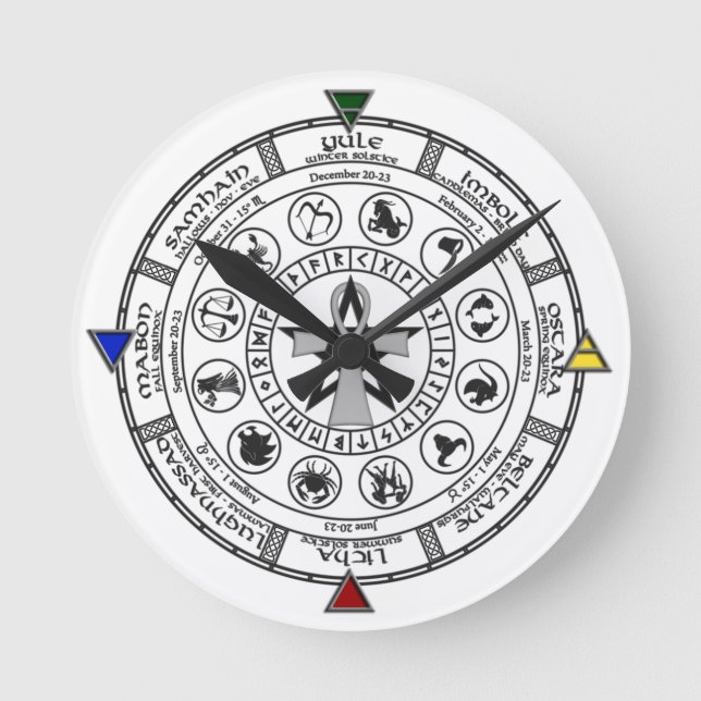 Wheel of the Year Zodiac Sabbats Runes Round Clock (Front)