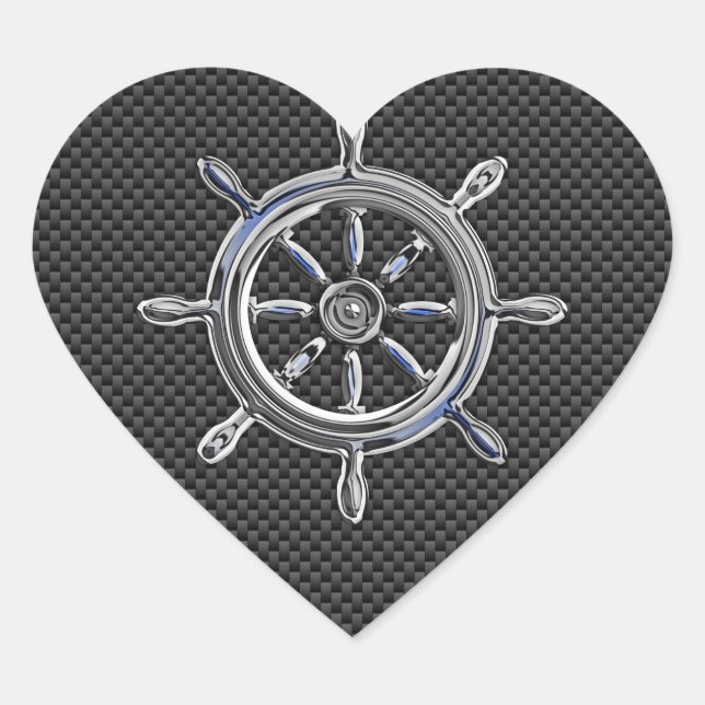 Wheel on Carbon Fiber style Heart Sticker (Front)