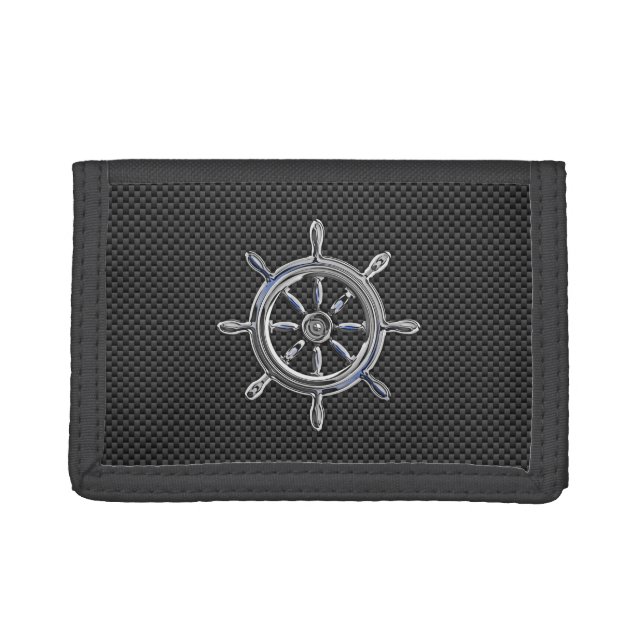 Wheel on Carbon Fiber style Trifold Wallet (Front)