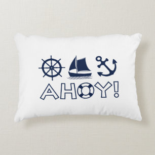 Wheel Sailboat Anchor Ahoy! Dark Blue Accent Pillow