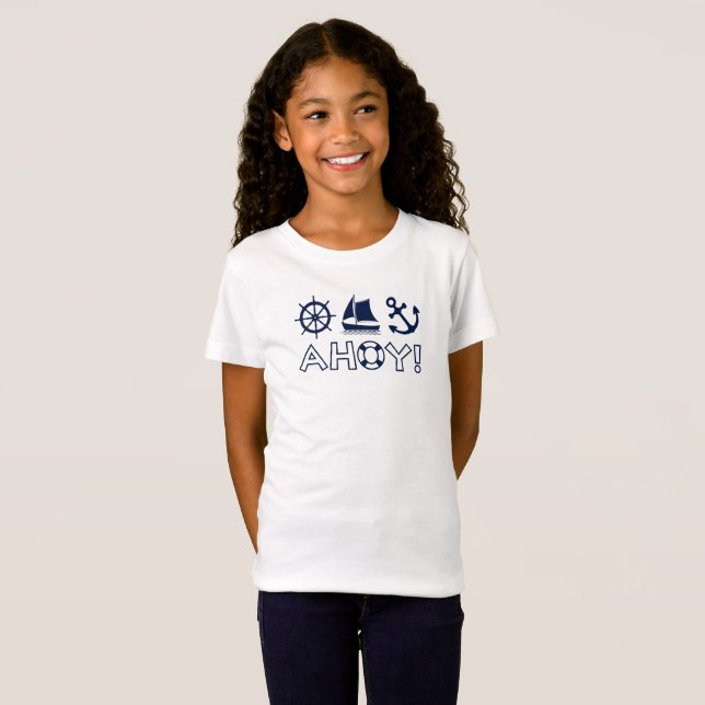 Wheel Sailboat Anchor Ahoy! Dark Blue T-Shirt (Front Full)