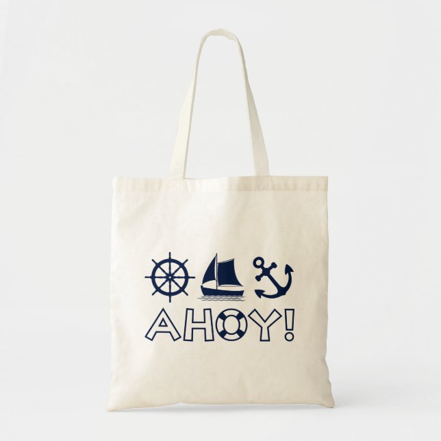 Wheel Sailboat Anchor Ahoy! Dark Blue Tote Bag (Front)