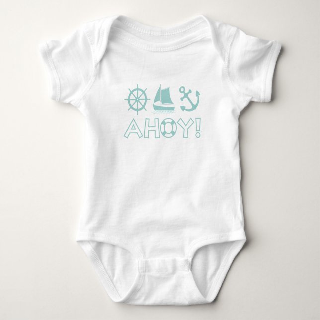 Wheel Sailboat Anchor Ahoy! Light Teal Baby Bodysuit (Front)