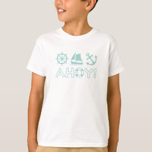 Wheel Sailboat Anchor Ahoy! Light Teal T-Shirt
