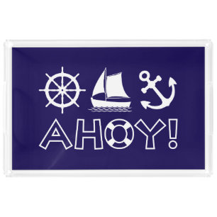 Wheel Sailboat Anchor Ahoy! White Acrylic Tray