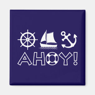 Wheel Sailboat Anchor Ahoy! White Magnet