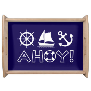 Wheel Sailboat Anchor Ahoy! White Serving Tray
