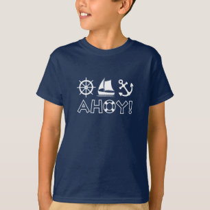 Wheel Sailboat Anchor Ahoy! White T-Shirt