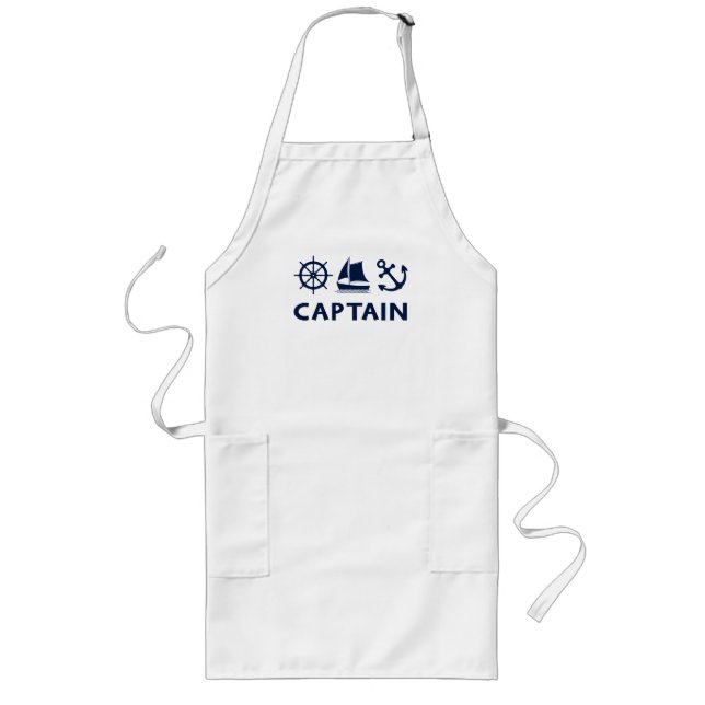 Wheel Sailboat Anchor Captain Dark Blue Long Apron (Front)