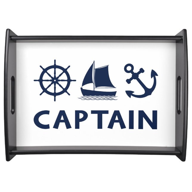 Wheel Sailboat Anchor Captain Dark Blue Serving Tray (Front)