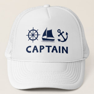 Wheel Sailboat Anchor Captain Dark Blue Trucker Hat