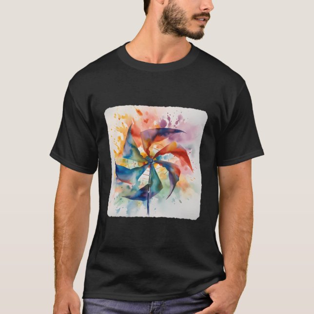 Wheel Sning Wind Colorful Rotation Blades T-Shirt (Front)