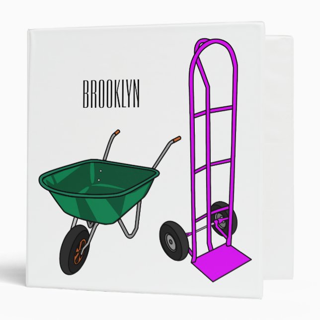 Wheelbarrow & hand trolley cartoon illustration 3 ring binder (Front/Inside)
