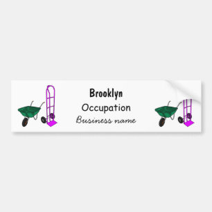 Wheelbarrow & hand trolley cartoon illustration bumper sticker