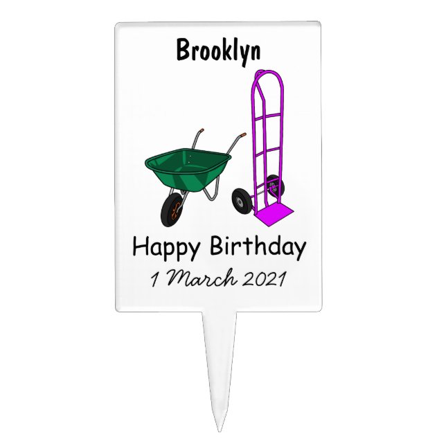 Wheelbarrow & hand trolley cartoon illustration cake topper (Front)