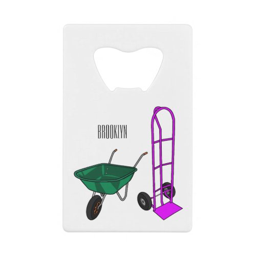 Wheelbarrow  hand trolley cartoon illustration credit card bottle opener