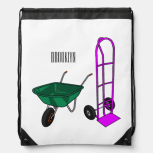 Wheelbarrow & hand trolley cartoon illustration drawstring bag