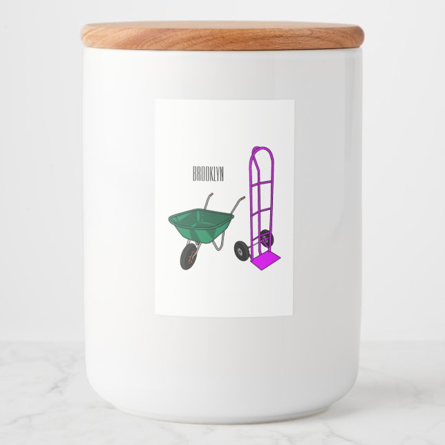 Wheelbarrow & hand trolley cartoon illustration food label (Front)