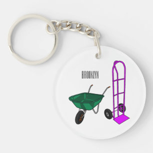 Wheelbarrow & hand trolley cartoon illustration keychain