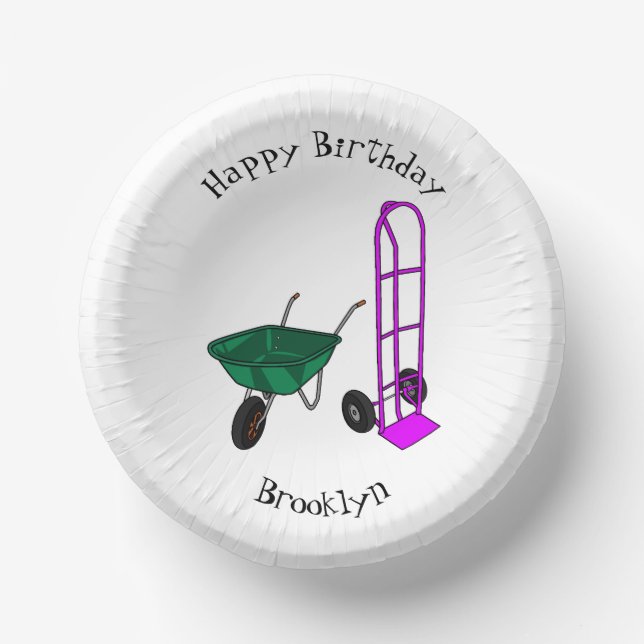 Wheelbarrow & hand trolley cartoon illustration paper bowls (Front)