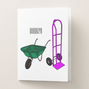 Wheelbarrow & hand trolley cartoon illustration pocket folder