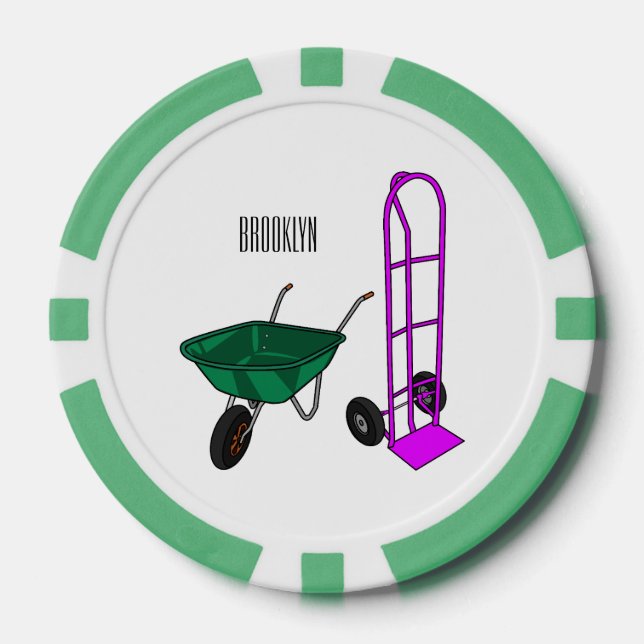 Wheelbarrow & hand trolley cartoon illustration poker chips (Front)