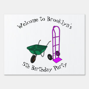 Wheelbarrow & hand trolley cartoon illustration sign