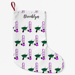 Wheelbarrow & hand trolley cartoon illustration small christmas stocking