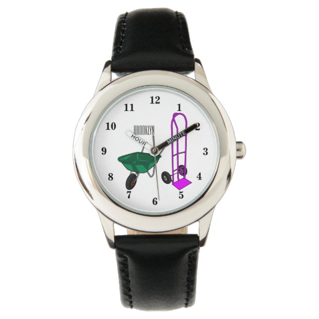 Wheelbarrow & hand trolley cartoon illustration watch (Front)