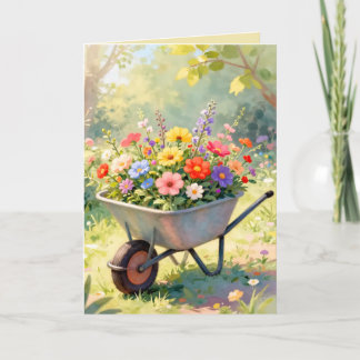 Wheelbarrow of Flowers Greetings Card
