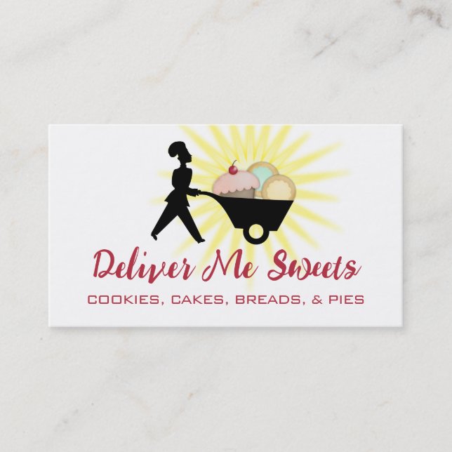 wheelbarrow woman baker giant sweets business c... business card (Front)