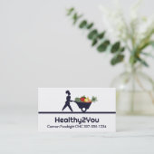 wheelbarrow woman chef giant vegetables busines... business card (Standing Front)
