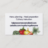 wheelbarrow woman chef giant vegetables busines... business card (Back)