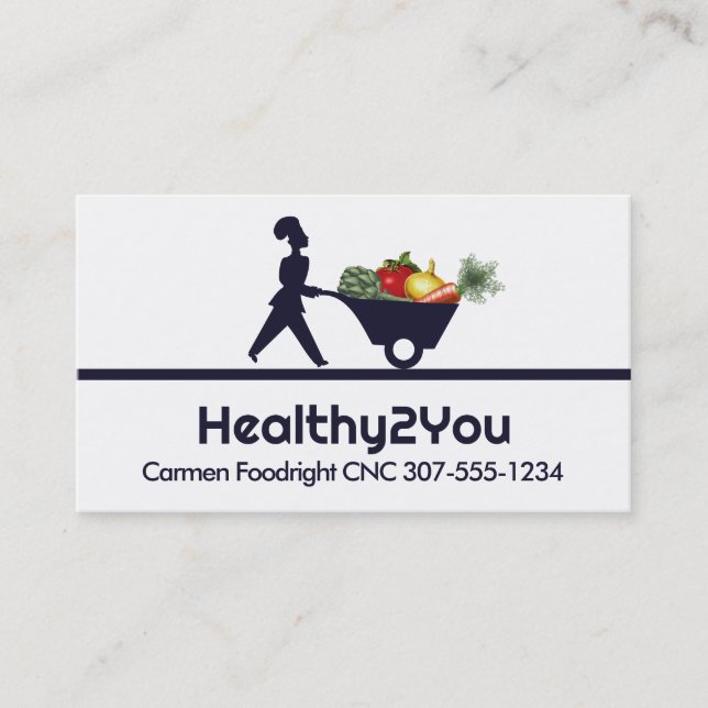 wheelbarrow woman chef giant vegetables busines... business card (Front)
