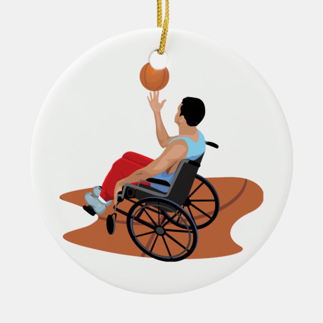 wheelchair basketball ceramic ornament (Front)