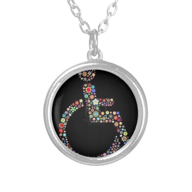 wheelchair_funky_zazzle.jpeg silver plated necklace (Front)