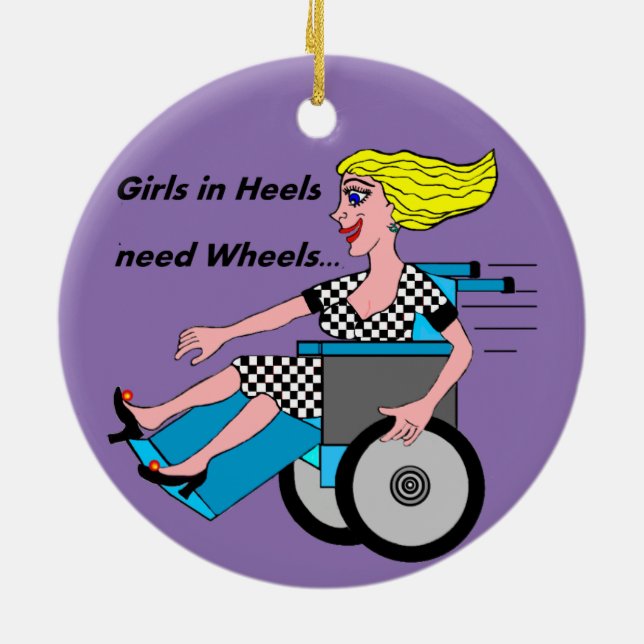 Wheelchair Girl in Heels Ceramic Ornament (Back)
