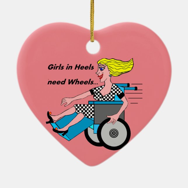Wheelchair Girl in Heels Ceramic Ornament (Back)
